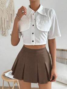 Falda minimalista de unicolor y estilo informal y elegante para mujer - Café integral - Ver 7