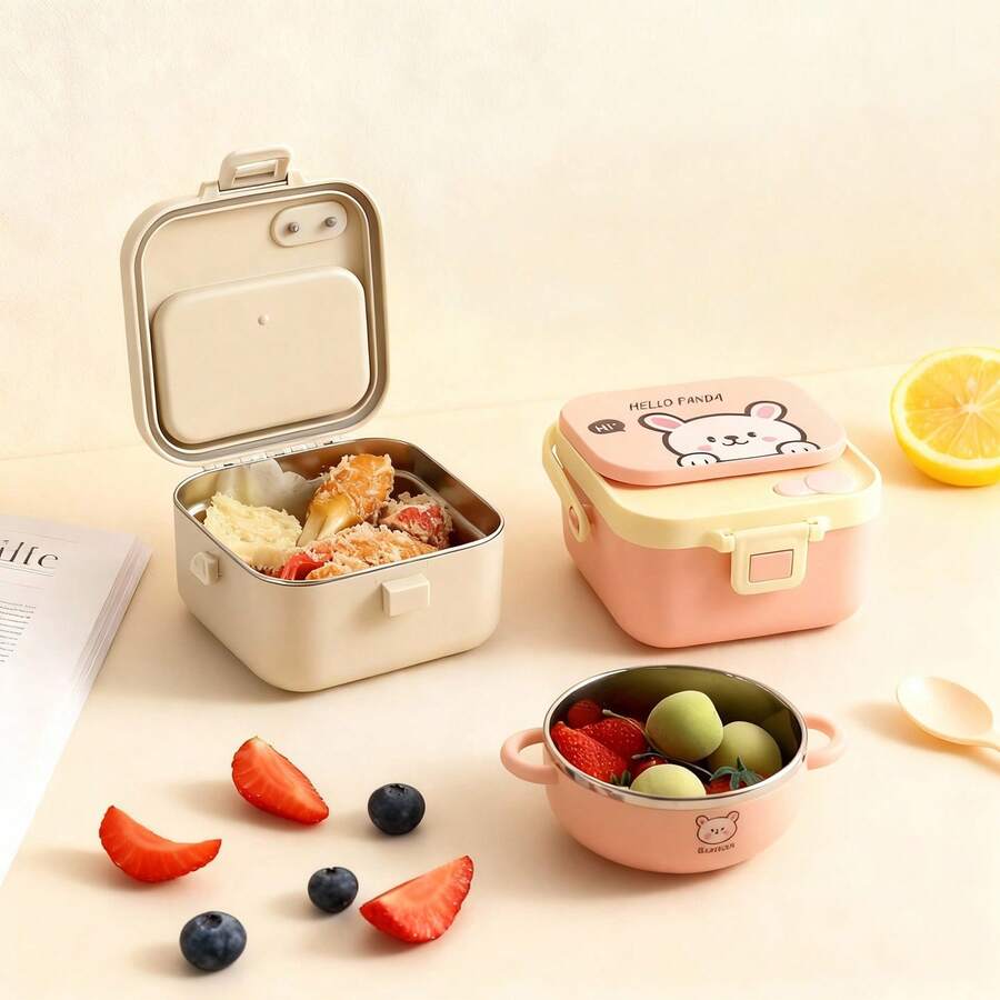 304 Stainless Steel Lunch Box, Bento Box Adult, Cute Microwavable Lunch Containers, Leakproof Snack Containers With Lids, Travel Food Containers, Portable Lunch Bowls With Handle, Bento Snack Box With Utensils For School Student - Multicolor - View 1