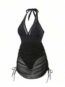 Swim Vcay Vestido de baño texturizado sin aros, negro sólido, para mujer, ideal para vacaciones de primavera, fiestas casuales de verano y playas - Negro - Ver 6