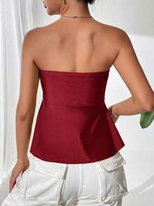 Top bandeau plisado de unicolor para vacaciones de mujer - Burdeos - Ver 2