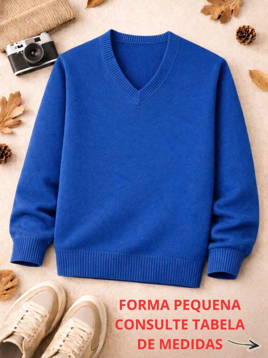 Boys' Junior Sweater, V-Neck Knit Sweater – Basic And Comfortable, Autumn/Winter 2026. - Sky Blue - View 1