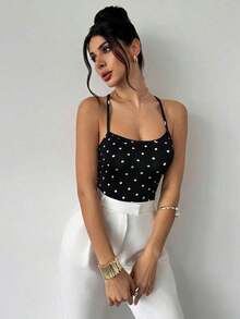 Body elegante y romántico con estampado bohemio y espalda cruzada, adecuado para vacaciones en la playa de Hawái y citas - Negro - Ver 6