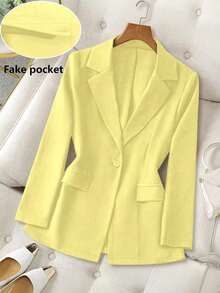 Blazer casual de unicolor para mujer - Amarillo - Ver 1
