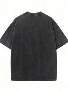 Camiseta de manga corta con estampado de retrato de tigre estilo retro, 230g, lavado intenso, batik, impresión a doble cara, camiseta de manga corta para hombre, suéter para exteriores, lavado vintage, 100% algodón, para uso diario. - Negro - Ver 2