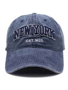 1 chiếc mũ lưỡi trai thời trang màu xanh hải quân in chữ "New York" kiểu retro - Màu xanh hải quân - Xem 2