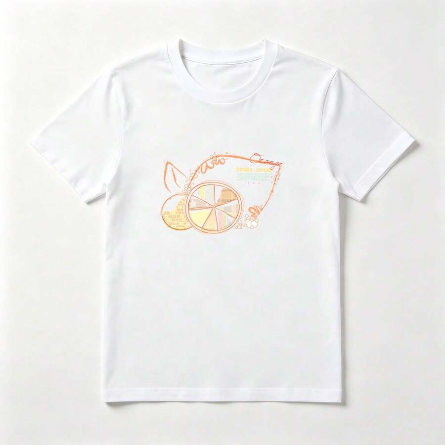 Rodaja de Naranja Playera de Algodón Blanca Estilo Lineal Fresca - Blanco - Ver 1