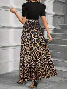 YHHVestido de línea A de Keke Bloomly para mujer, elegante manga abullonada con detalle de lazo en la cintura, cuello redondo, lavable a máquina, casual y semi-formal, tela ligera, estampado de leopardo, para primavera y vacaciones de veranoYHH - Multicolor 2 - Ver 3