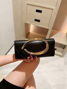 Retro Vintage Solid Color Clutch Wallet, All-Match Carry On Purse, Stylish PU Bag For Women, And For Wedding, Party, Prom, Dinner, Fashionable Clutch Bags For Woman , Wedding - 黑色 - 查看 2