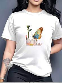 Camiseta con Estampado de Mariposa Mexicana para Mujer - Suave y Cómoda, Regalo Perfecto para Vacaciones Familiares y Fiestas de Oficina para Ella. Camiseta de Algodón Moda Verano - Blanco - Ver 1