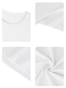 Camiseta Casual Negra de Manga Corta para Mujer con Diseño de Corazón de Lentejuelas, Cuello Redondo, Corte Regular, Top de Poliéster - Blanco - Ver 8