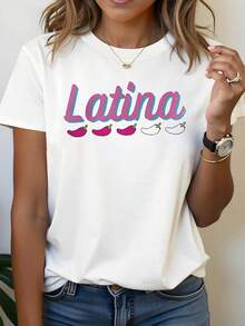Camiseta de mujer 2026 con diseño de chiles latinos, decoración con eslogan de chiles en rosa y blanco, manga corta casual, estilo fresco en rosa y azul para uso diario, inspirada en la cultura latina. - Blanco - Ver 7