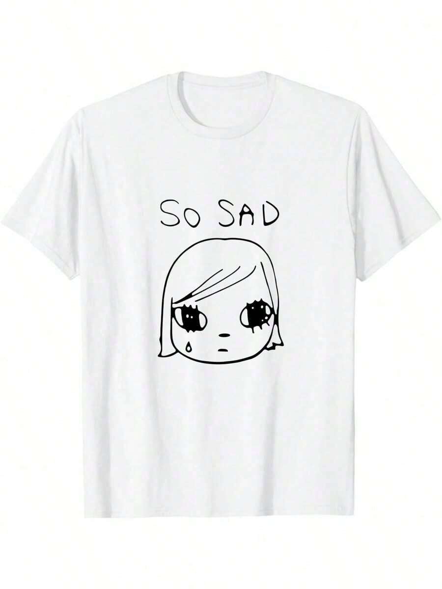 Yoshitomo Nara So Sad, Camiseta 100% Algodón Suave y Ligera, Agradable al Tacto | Diseño exquisito | Suelto y cómodo | Fácil de combinar | - Blanco - Ver 1