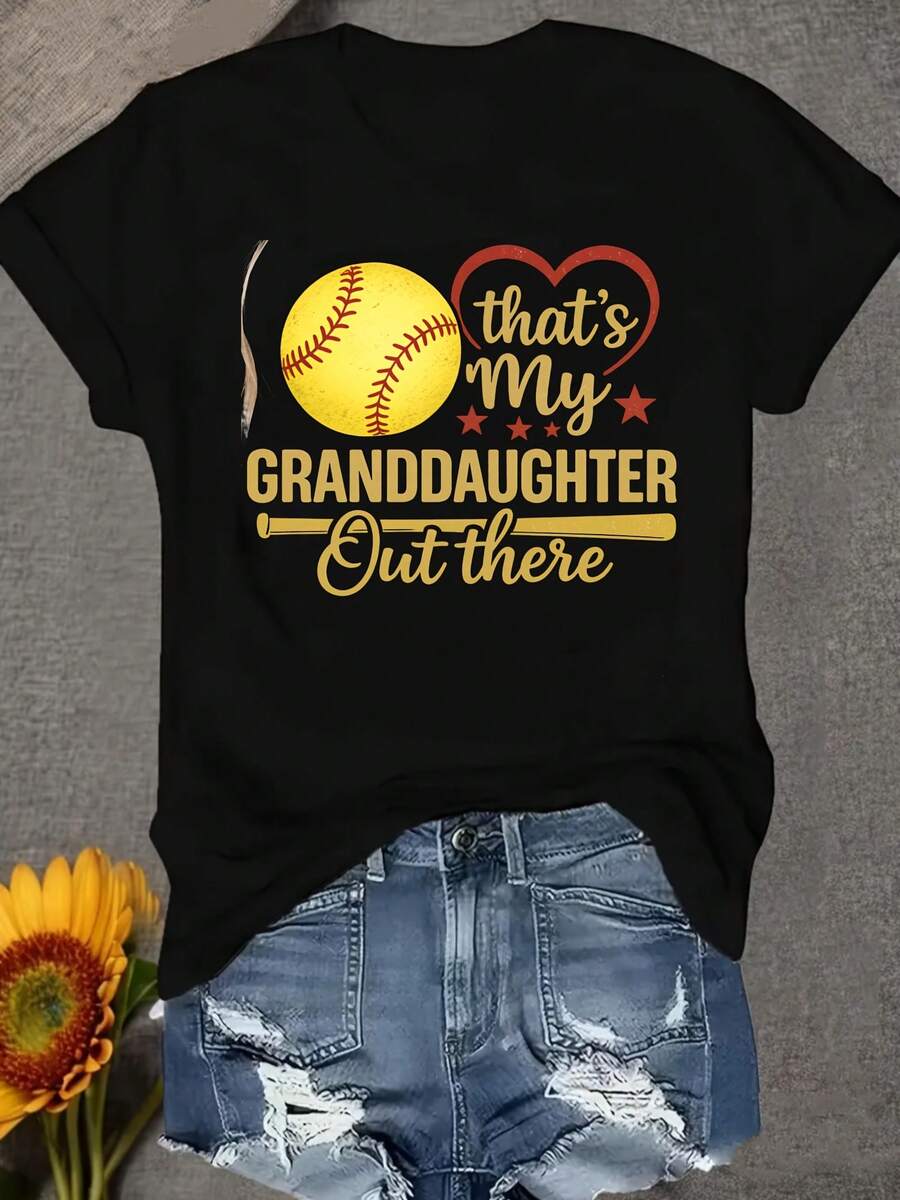 Una camiseta de mujer de manga corta, holgada, moderna, a la moda, retro y elegante, adecuada para actividades al aire libre en primavera y verano.Es mi nieta jugando softbol.Estampado de bate en forma de corazón y estrella, cuello redondo.Cómoda y suave.Camiseta informal para animar al equipo femenino en partidos de béisbol.blusas para mujer,blusas casuales para dama,tops,, mujer premium,y2k,playeras de mujer curvy,ofertas y liquidaciones ropa mujer,playeras deportivas para mujer,,playeras de hombre, mujer,blusas>elegante XMAI - Negro - Ver 1