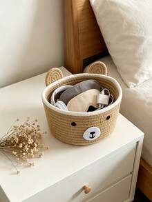 2pcs Woven Storage Baskets, Cartoon Bear Ear Decor Home Organizer Boxes, Handmade Hallway/Desktop Catchall Baskets - Multicolor - View 8
