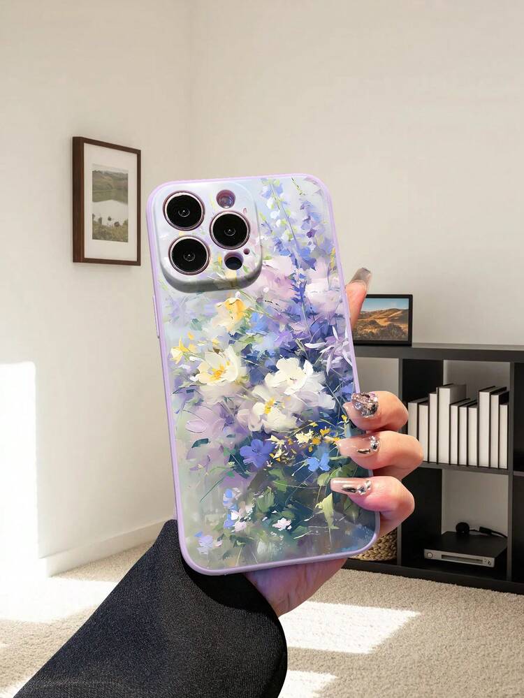 1个时尚TPU材质油画白色花卉元素图案紫色直边防震镜头保护手机壳，兼容 17、Poco等机型，时尚简约设计，是时尚爱好者的理想之选。 - 紫色 - 查看 3