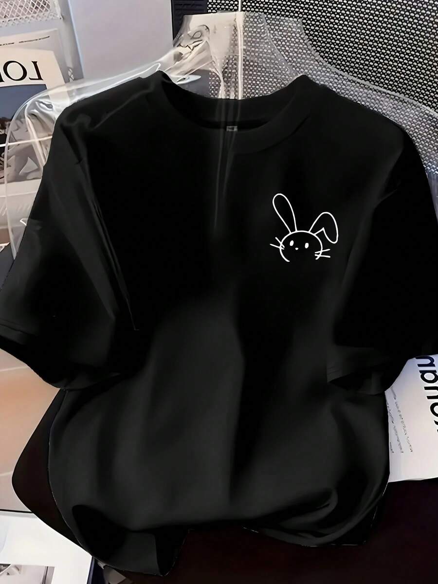 Estampado de conejito animado - Negro - Ver 1