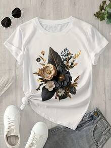 Camiseta de Mujer, Camiseta Casual de Manga Corta para Damas - Negro - Ver 7