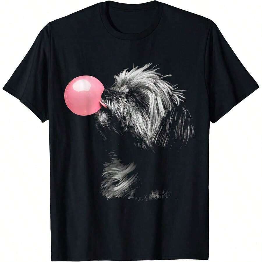 1 Piece Cottage Core T-Shirt With Poodle Dog Playing Guitar Design, All Seasons, 100% Cotton, Single Side Print, Round Neck, Short Sleeve, Unisex, Base Layer, 180g, 100% Cotton. - Color 7 - View 1