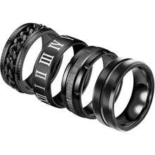 Set de 4 anillos de acero inoxidable para hombre, que incluye anillo con números romanos, anillo con cadena, anillo con diseño de dragón, adecuado para varias ocasiones - juego de 4 piezas - Ver 17