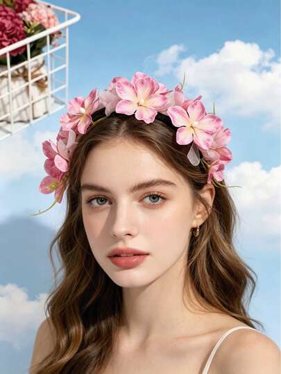 1pc Romantic Faux Hydrangea Flower Headband, Fairy Style, Suitable For Bridal Wedding Photography