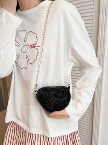 3D Lace Flower Heart Bag, Sweet Unique Multi-Purpose Chain Shoulder Crossbody Bag - Black - View 11