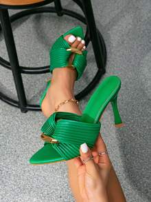 Sandalias de tacón cónico con tira de tobillo y diseño de mariposa con diamante de imitación para mujer - Verde - Ver 6