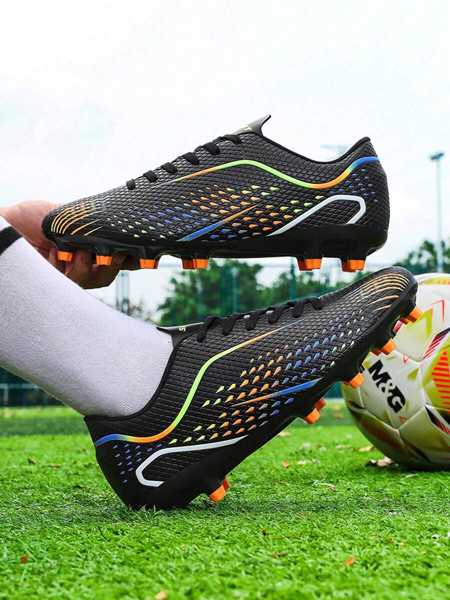Sepatu Sepak Bola Outdoor Wanita Warna Polos, Bahan Poliester, Sepatu Olahraga Outdoor Ringan untuk Semua Musim - Hitam - View 1