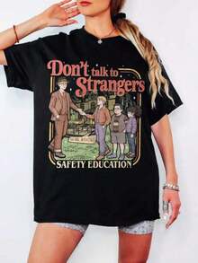 Cute Unisex Premium Casual T-Shirts, "Don't Talk To Strangers" T-Shirt, Funny St5 Movie T-Shirt - 黑色 - 查看 1