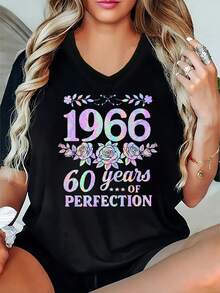 Women's Modern, Casual Camisole, Perfect For Parties And Lounging At Home. Made Of 100% Cotton With A Relaxed Fit. Plus Size - Short-Sleeved V-Neck T-Shirt For Women In Spring/Summer, Model 251021Y39, Featuring An Oversized Loose Fit. A Lovely Gift Option, Made Of Cotton And Elastane. - 黑色 - 查看 7