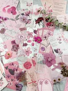 100pcs/Pack Vintage Plant & Floral Mixed Material Scrapbooking Stickers, Multifunctional DIY Decorative Stationery - Dried Flower Post Office - View 1