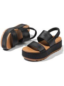 Women's Fashionable Platform Sandals, Casual Elegant Water Sandals, Open Toe Comfortable & Lightweight. Soft Insole & Antislip, Suitable For Commuting, Vacation, Waterproof Summer Beach Walking New Arrival Sandals - 黑色 - 查看 9