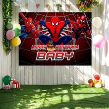 1pc Spider-Man Happy Birthday Backdrop Marvel Superhero Boy Party Decoration Cartoon Photography Background Indoor Holiday Gathering Scene Layout Cake Table Wall Tapestry Anime Fan Birthday Party Props Wall Hanging Decor - Nhiều màu - Xem 5