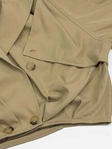 Short Casual Coat 2026, Khaki Jacket With Fitted Waist For Petite Women - Khaki - View 7