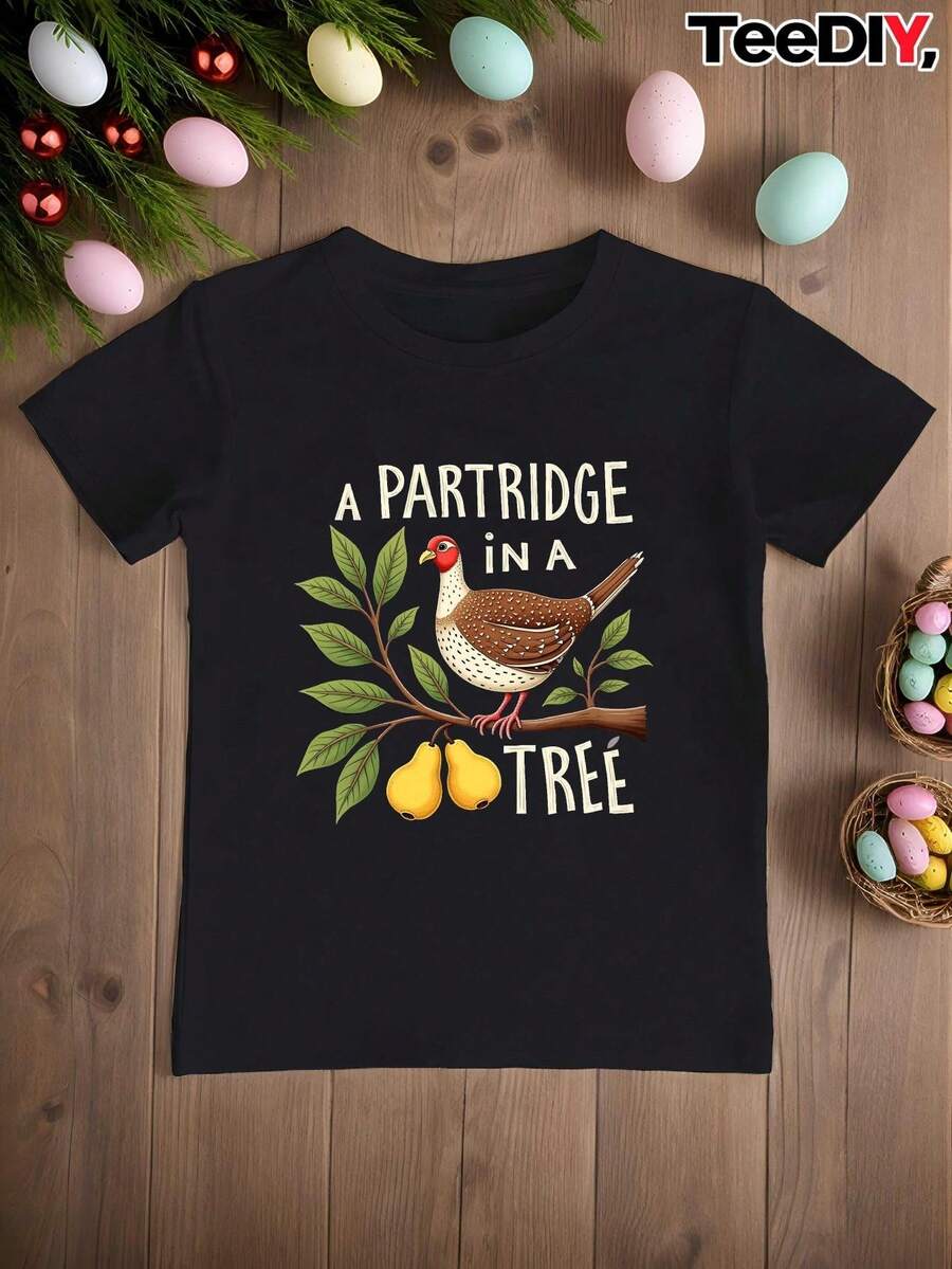 Camiseta Deportiva Casual para Mujer con Ilustración de Perdiz y Texto en Negrita - Camiseta Negra Elástica de Cuello Redondo, Lavable aáquina, Confortable y Apta para Todas las Estaciones, para Estilo Casual. - Negro - Ver 1