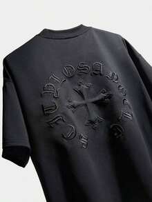 Camiseta de manga corta con cuello redondo para mujer, casual, a la moda, estampada, para verano. - Negro - Ver 2
