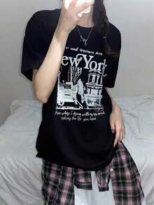 1 New Collection Graphic T-Shirt, 1 Y2K Women's Short Sleeve Letter Print T-Shirt, New Summer Fashion Design, Stylish And Versatile, Loose Round Neck Top, Casual Wear For Everyday Use, Soft. - 白色 - 查看 5