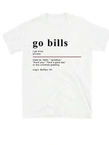 Women's Oversized Style Go Bills T-Shirt With Fun Design Celebrating The Buffalo Spirit With A Playful Interpretation Of The Phrase, Loose Fit Women's T-Shirt, Perfect For Christmas Parties Or As A Gift, Soft And Comfortable, Round Neck, 100% Cotton, Soft Fabric, Short Sleeve. - 白色 - 查看 3