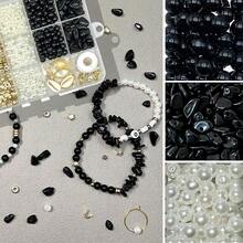 Bộ 15 hạt cườm đen trắng, bao gồm hạt chữ cái, hạt đệm, đá pha lê bất đối xứng, thích hợp để tự làm vòng tay, vòng cổ, dây đeo điện thoại. - Nhiều màu - Xem 5