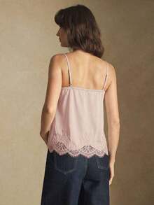 Camiseta sin mangas con ajuste de tirantes y encaje, versátil para usar en primavera/verano, adecuada para Pascua, Día de San Patricio, estilo vintage romántico de los 90, fiesta, playa, graduación, vacaciones, invitado de boda, casual, elegante - Rosa vieja - Ver 2