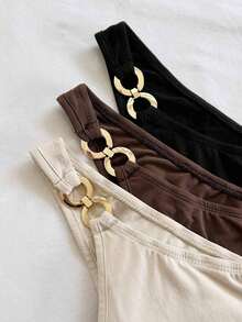 Conjunto de 3 piezas de camisolas de tirantes finos, ajustadas, con abertura, cordón y fruncido, para mujer, para vacaciones de verano, en color albaricoque, marrón y negro, adecuado para fiesta, cita, San Valentín, Pascua, carnaval, té de la tarde - Multicolor - Ver 5
