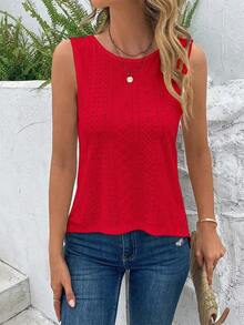 Top informal de tirantes para mujer de unicolor con escote redondo y espalda cruzada, para vestimenta de Año Nuevo - Rojo - Ver 4