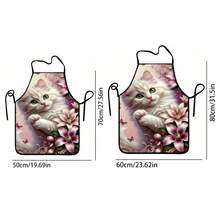 1 pieza, Delantal de poliéster con diseño de gato cocinero y girasol, adecuado para cocinar, hornear y jardinería - se puede usar como atuendo para la cocina y el comedor - Multicolor - Ver 3