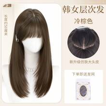 Peluca de cabeza completa Fiestas, peluca de cabello largo y liso de capas altas, realista, de aspecto natural, invisible, para uso diario. - Redecilla para el cabello de estilo coreano de alta gama [marrón frío] - Ver 2