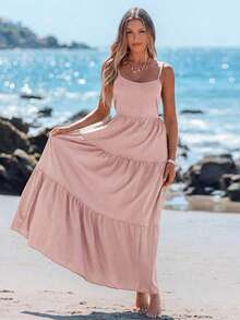 Vestido casual sin mangas con lazo para primavera y verano, atuendos de verano para mujer, vestidos de verano para mujer, atuendos de vacaciones, vestido de playa de verano para mujer, vestido de vacaciones estilo boho y fairycore, vestido sin esp - Rosa - Ver 3