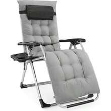 Zero Gravity Outdoor Reclining Lounge Chair With Cup Holder & Removable Cushion, Foldable Patio Camping Chair For Indoor & Outdoor Use - Grey - View 2