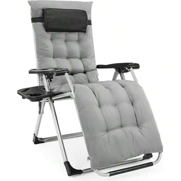 Silla reclinable de gravedad cero para exteriores con portavasos y cojín extraíble, silla plegable para patio y camping para uso en interiores y exteriores