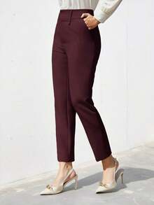 Pantalones de traje sólidos y simples para uso diario de mujer - Rojo 2 - Ver 3