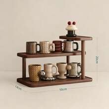 1pc Vintage Wooden Desktop Organizer, Multi-Layer Cosmetic Storage Rack, Multi-Functional Home Storage Rack, Kitchen Spice Rack, Cup/Mug Holder, Lipstick, Perfume, Teacup, Spice Jar Open Display Shelf, Space-Saving Countertop Rack - Walnut - View 13
