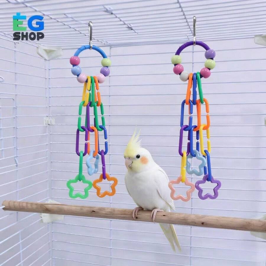 1件 咀嚼解悶鳥類玩具,附彩色珠子與星星配件,鮮豔色彩,耐用互動設計滿足小型鸚鵡咀嚼本能,適合情侶鳥與玄鳳鸚鵡 - 查看 1