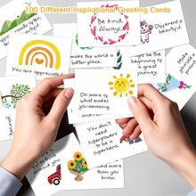 100pcs Motivational Affirmation Cards, Containing Positive Affirmative Language, 100pcs Inspirational Cards, Motivational Cards Combining Inspiring Phrases And Colorful Cute Illustrations, Highly Motivating, Suitable For Birthday, Halloween, Christmas And Employee Appreciation Gifts - White - View 3
